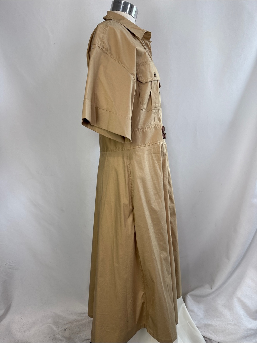 Ralph Lauren Khaki/Tan Button-Front Maxi Shirt Dress with Double Buckle Waist - Picture 4 of 6